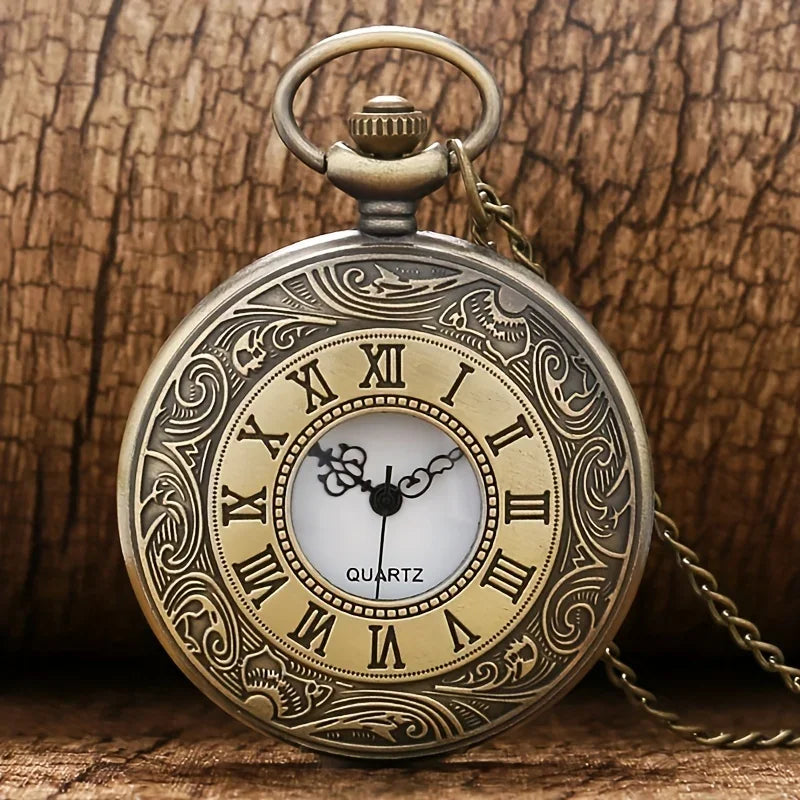 Vintage Bronze Necklace Pendant Quartz Pocket Watch, Birthday Jewelry Gift For Friends Qme