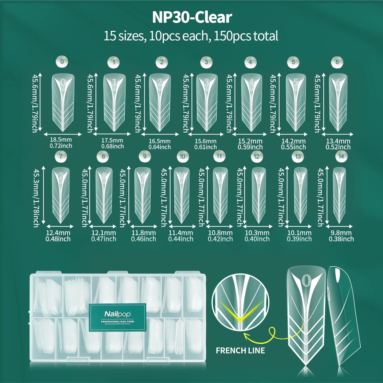 Nailpop 6in1 French Nail Dual Form 6 Shapes Reusable Gel Extension Qme JM30-Clear 150