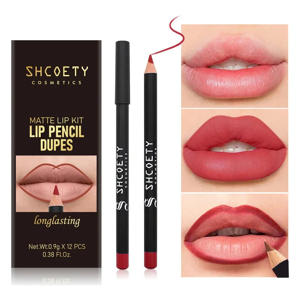 12pc Nude Lipliner Lipstick Pen Velvet Dark Red Natural Outline Lip Tint Contour Pencil Set Non-stick Cup Labial Shadow Liner Qme