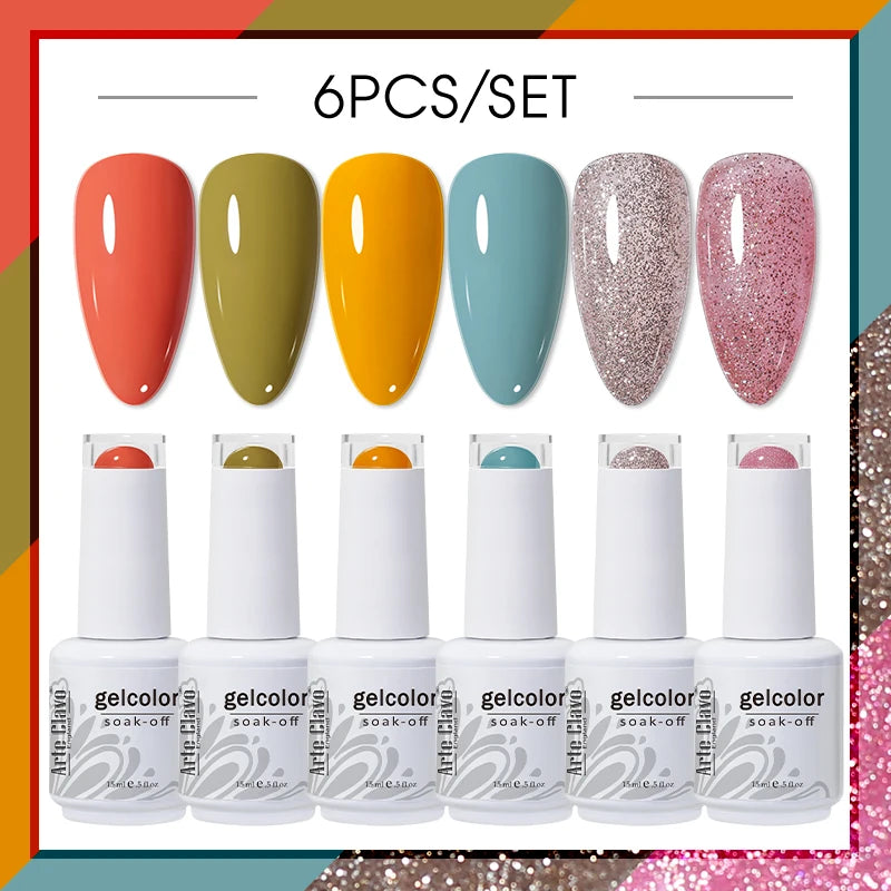 Arte Clavo Glitter Semi Permanent Nail Art LED UV Gel Polish Sparkly