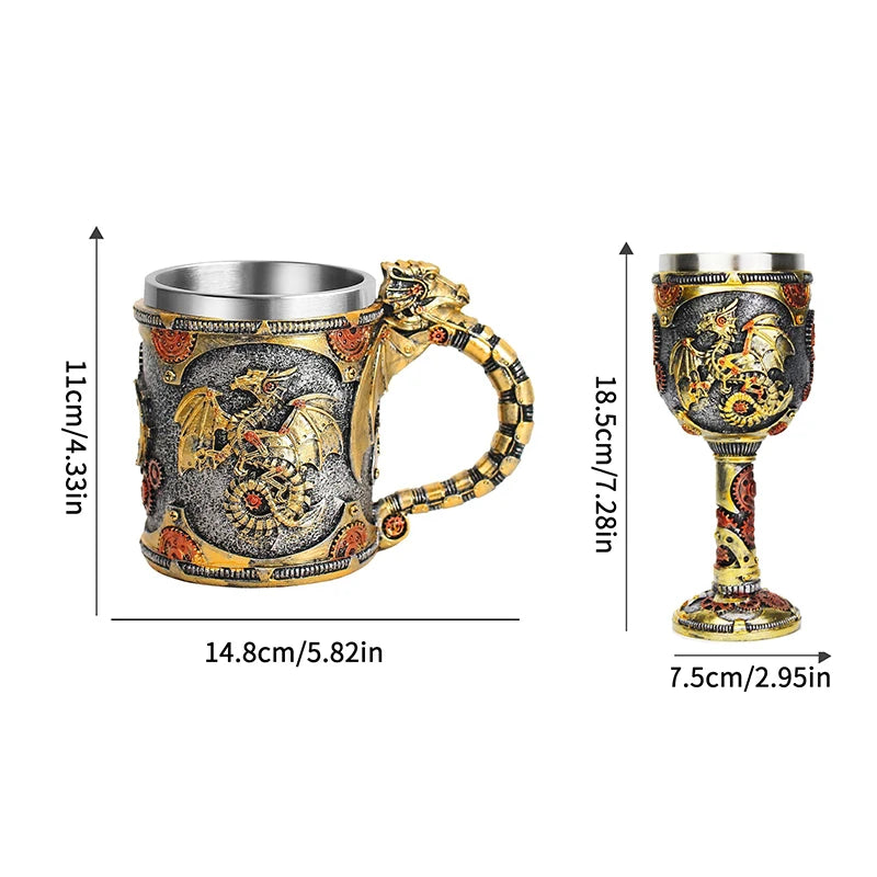 Medieval Steampunk Dragon Mug Renaissance Mechanical Dragons Beer Qme