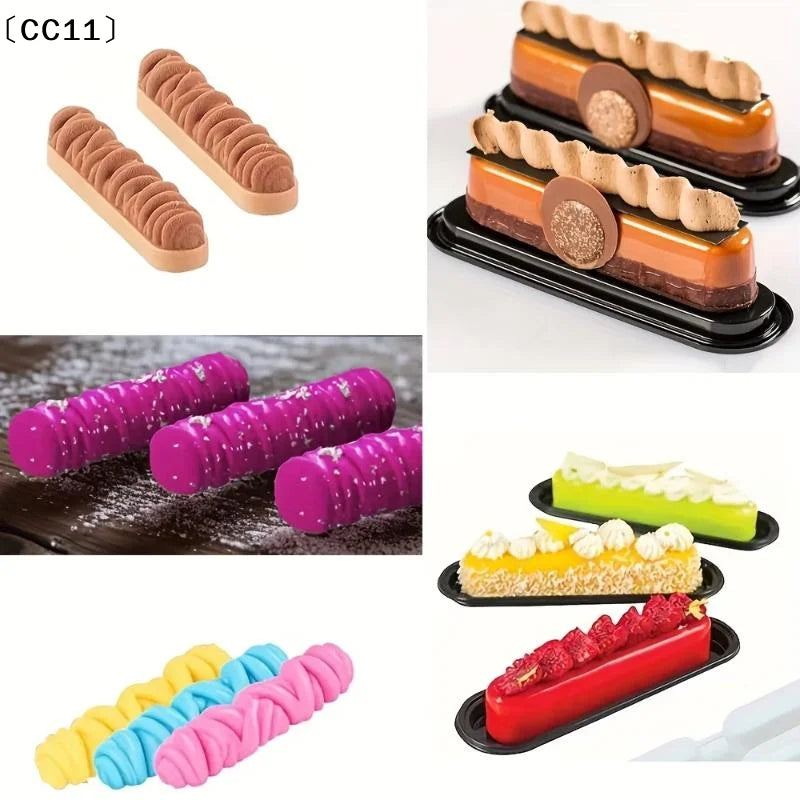 12 Cells Long Striped Lines Winding Texture Design Mousse Cake Mold Qme