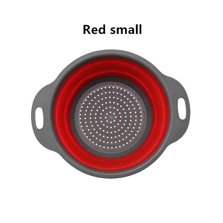 Foldable Vegetable Fruit Cleaning Basin Drainage Basket Silicone Collapsible Colander Folding Wash Drainer Kitchen Storage Tools Qme Red small