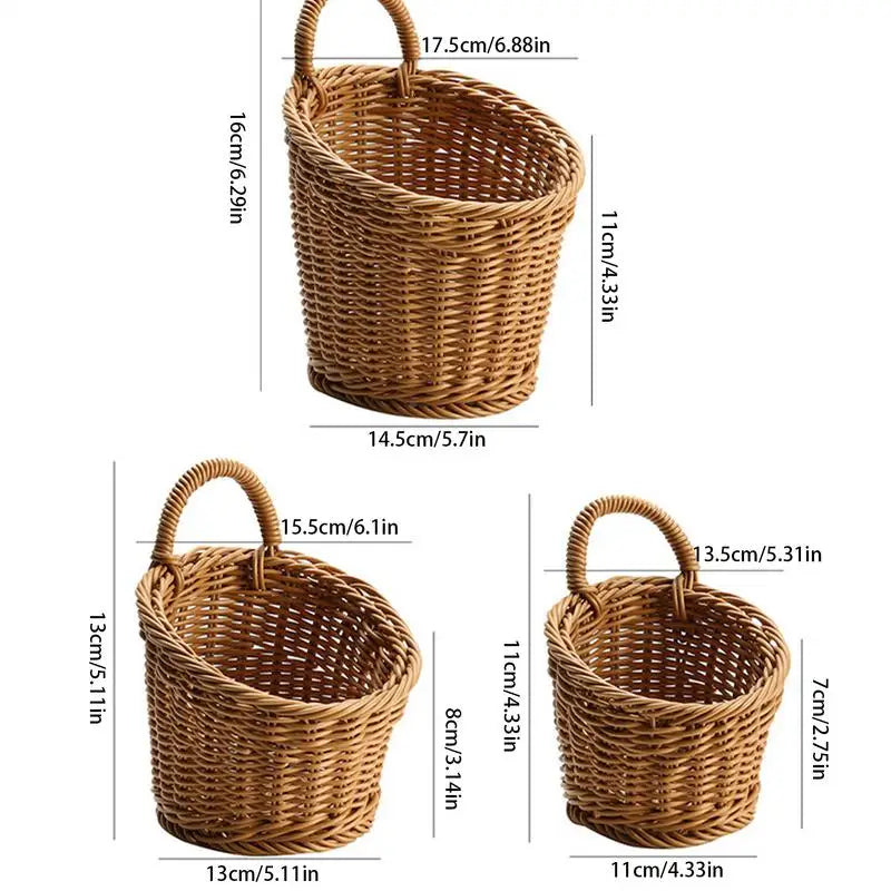 Wall Fruit Baskets Handmade Basket Storage Handle Rustic Farmhouse Qme