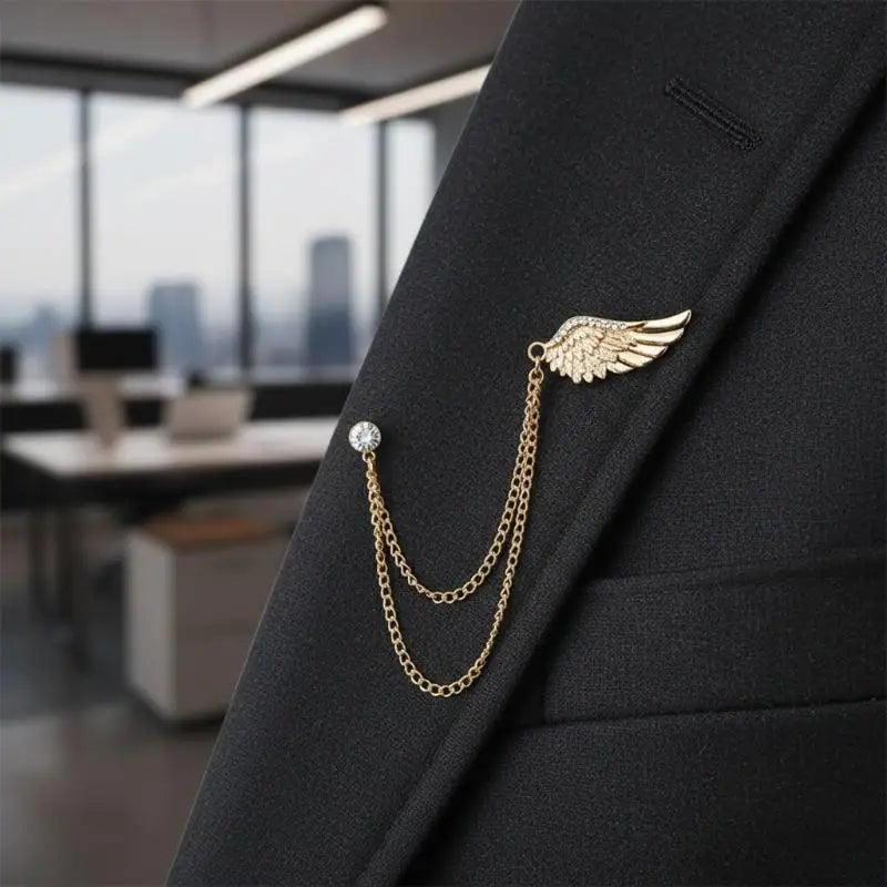 Angel Wings Tassel Chain Lapel Pin, Luxury Metal Feather Unisex Brooch Jewelry Gifts for Men Women Qme