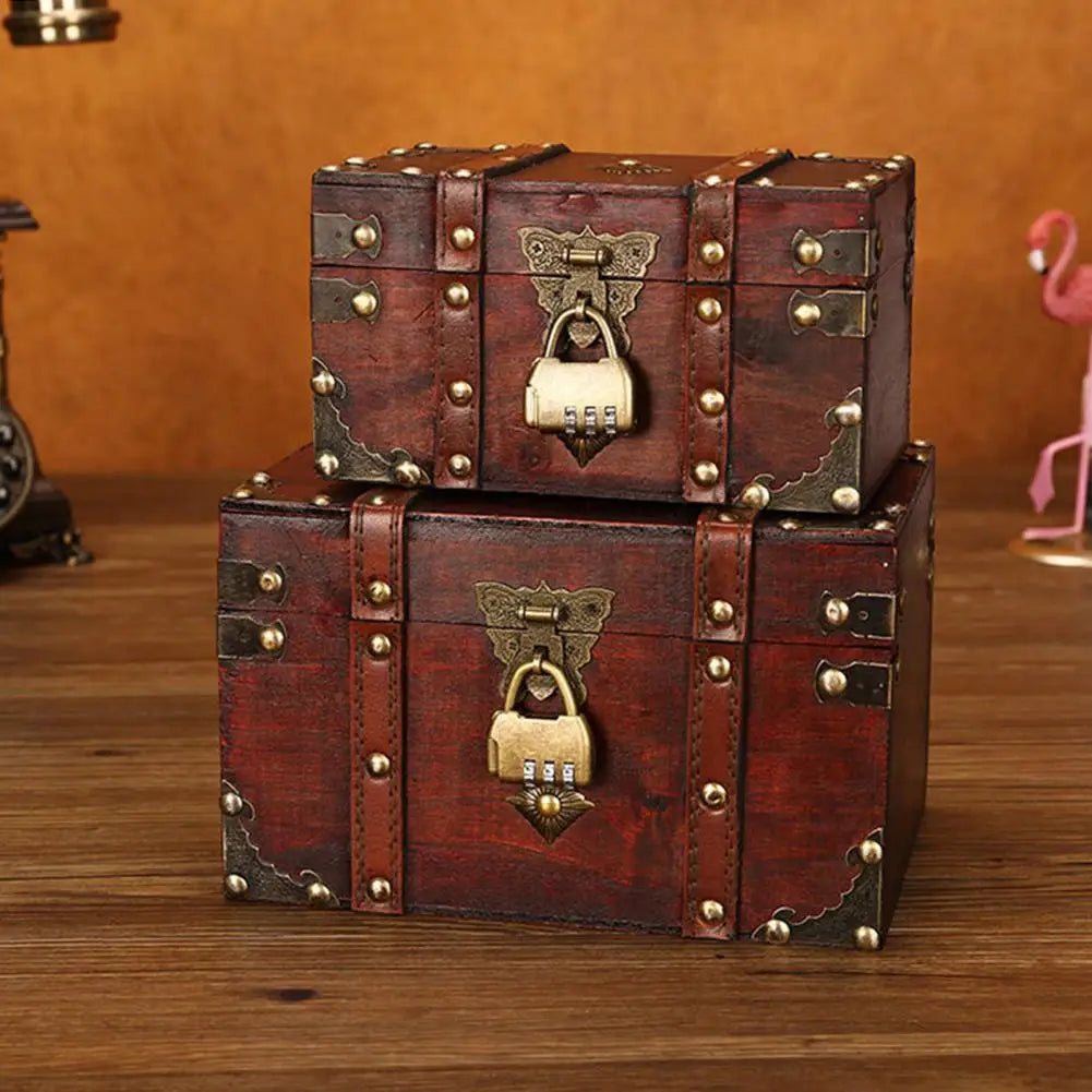 European Style Retro Wooden Lockable Storage Box Home Storage Box Wooden Box Decorative Decorations Secret Room Escape Props Box Qme