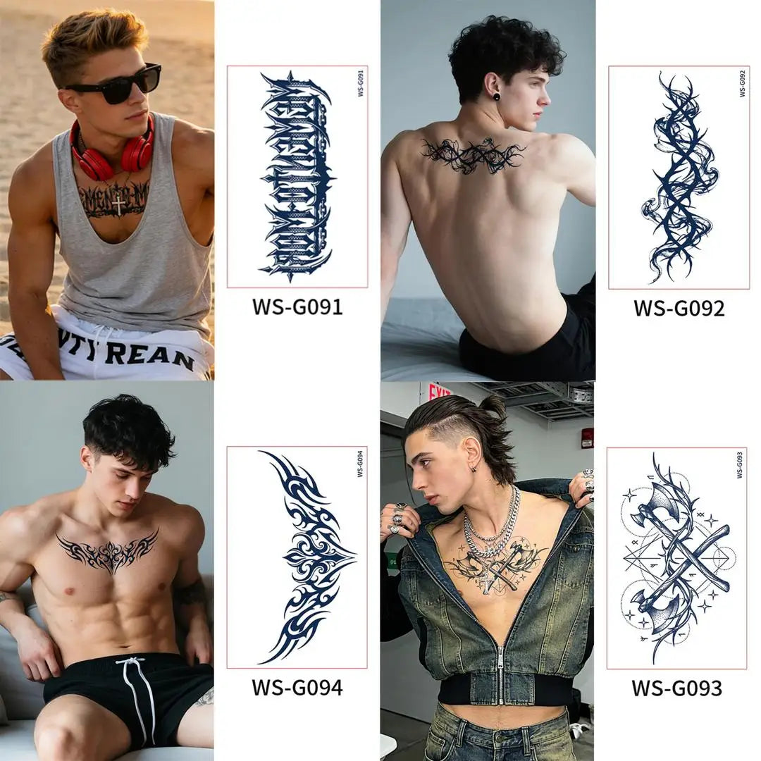 A Long Lasting Cyan Thorn Fake Tattoo Stickers 4/6/9Pcs, Non-Reflective Waterproof Temporary Decals for Belly Chest Back Waist Qme 4pcs WS-G091G094