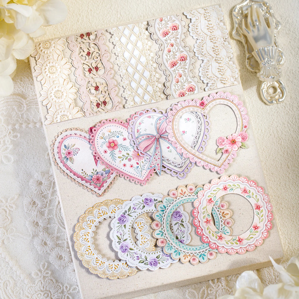 20 Sheets Lace Series Scrapbooking Decorative Stickers for DIY Photo Frame Collage Decoration Craft Supplies Qme