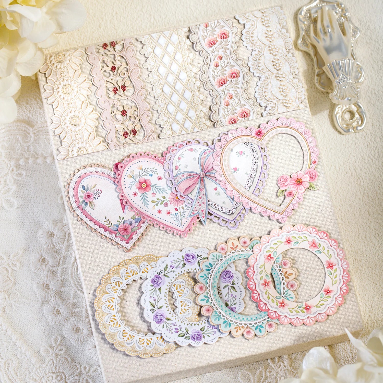 20 Sheets Lace Series Scrapbooking Decorative Stickers for DIY Photo Frame Collage Decoration Craft Supplies Qme