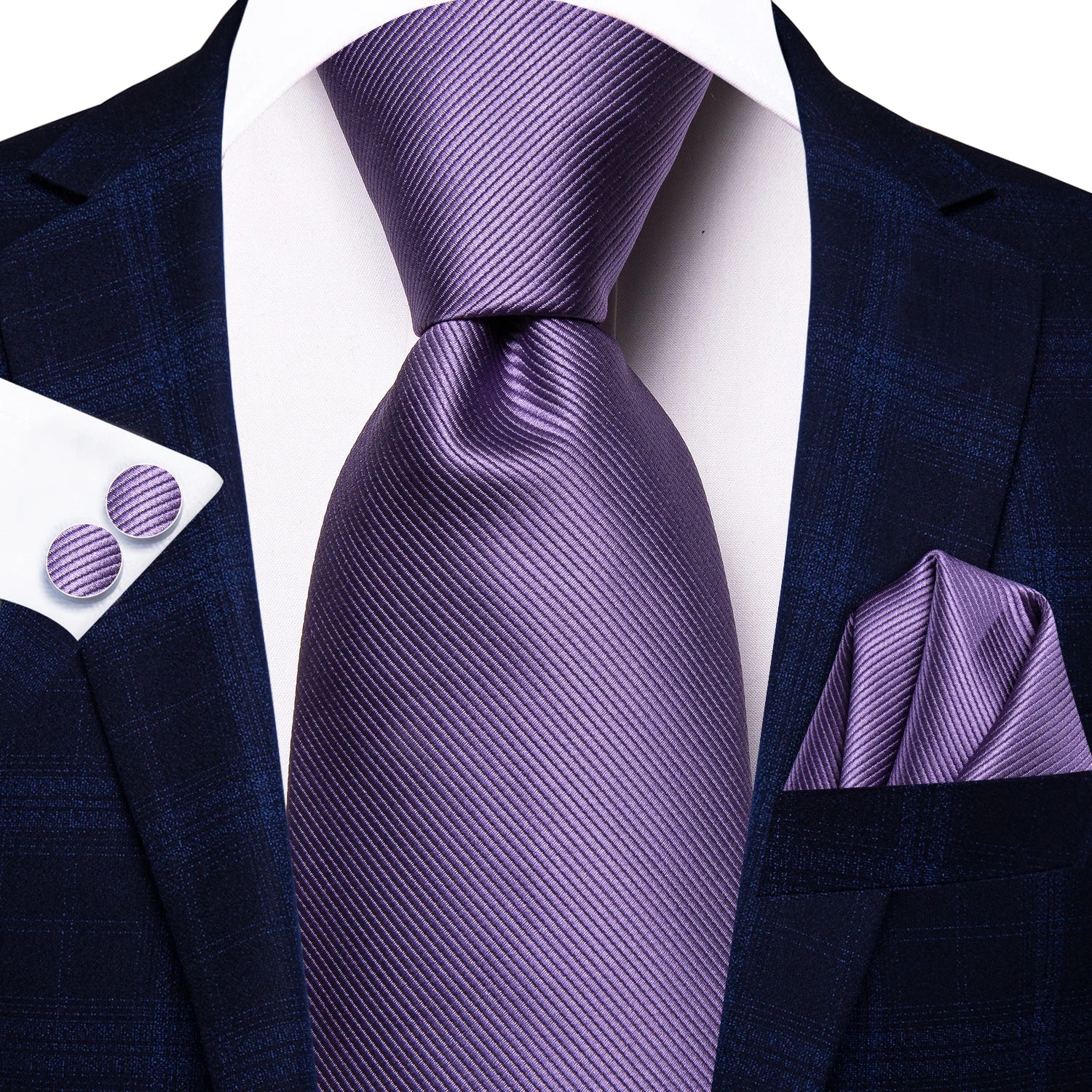Hi-tie Light Purple Solid Silk Wedding Tie Men Hanky Cufflink Necktie Qme 3433