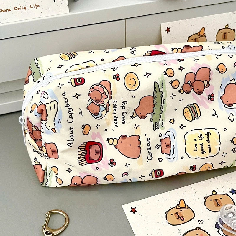 Capybara Pencil Case Cute Stationery Bag Student Cartoon Large Qme