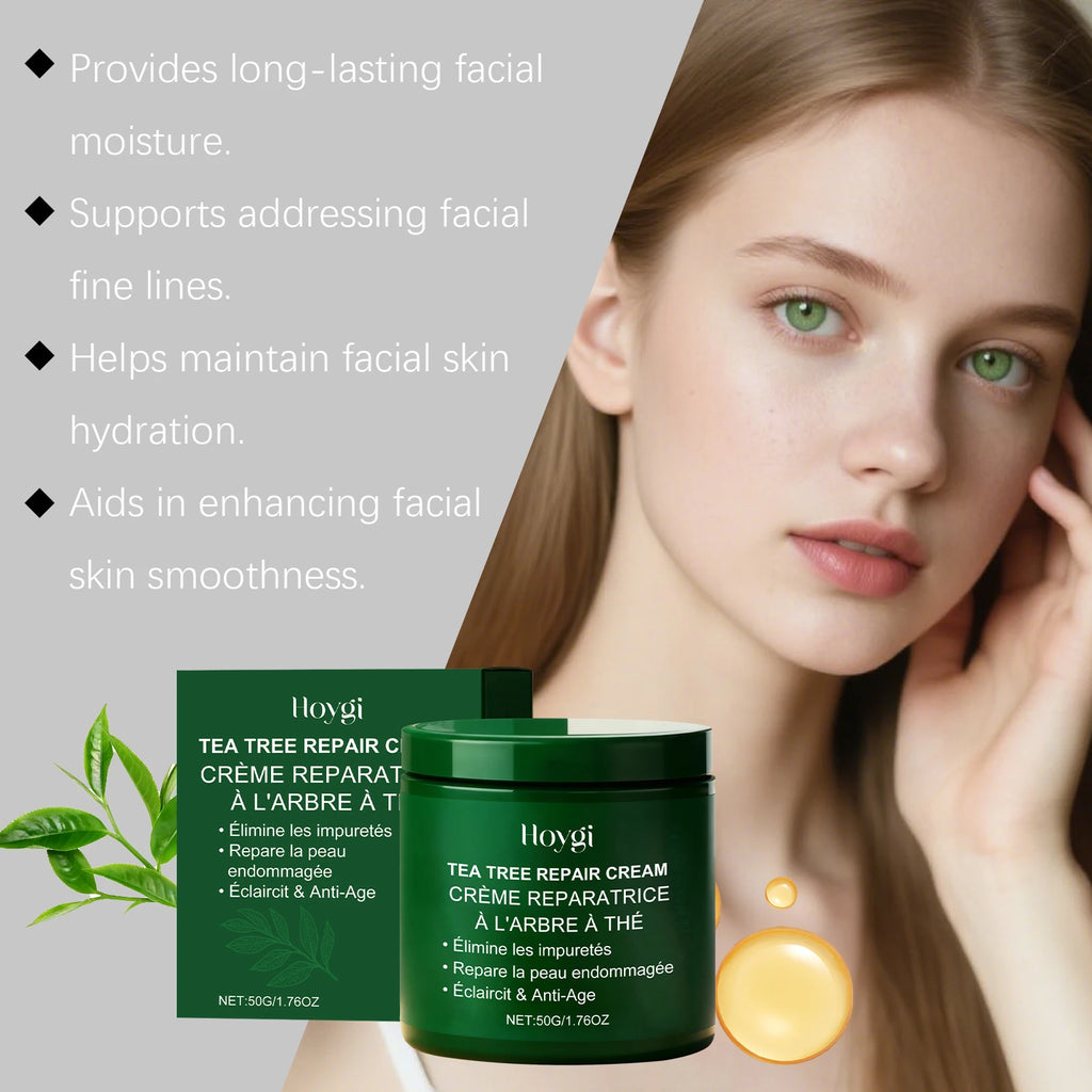 Multi-Action Soothing Repair Cream for Face Tea Tree Cream Centella Ceramide Aloe Vera Moisturizer for Sensitive & Oily Skin Qme