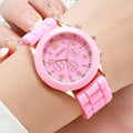 2/3 peças relógios femininos moda mostrador árabe pulseira de silicone conjunto de relógio de quartzo (sem caixa) Qme pink