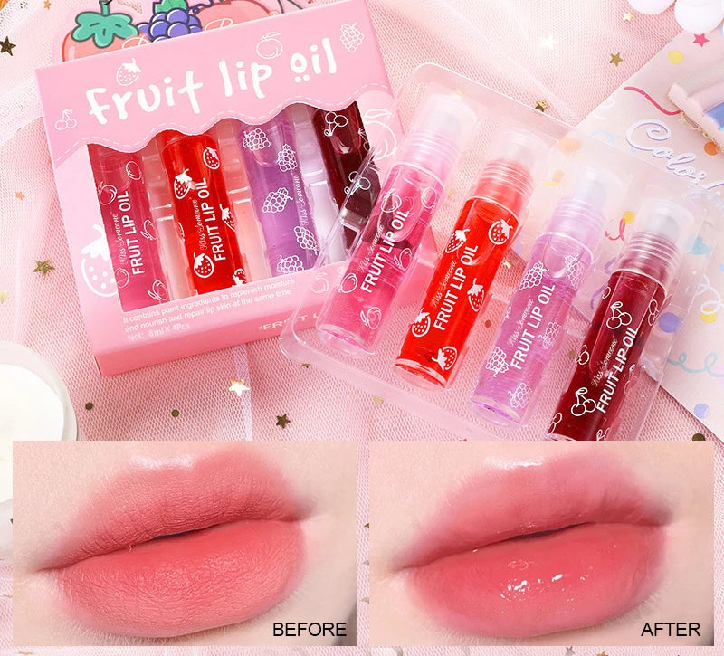 4pcs/1set of fruit ball lip oil,a kind of moisturizing lip balm liquid,to prevent the lips from drying up.It is for useHalloween Qme