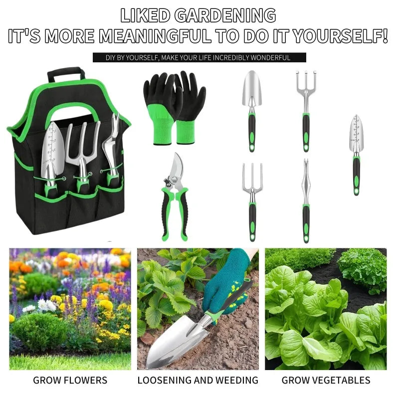 A02F-Gardening Tool Set 8Pcs Featuring Pruners, Gloves, Rakes, Shovels Etc For Planting, Pruning And Transplanting Qme