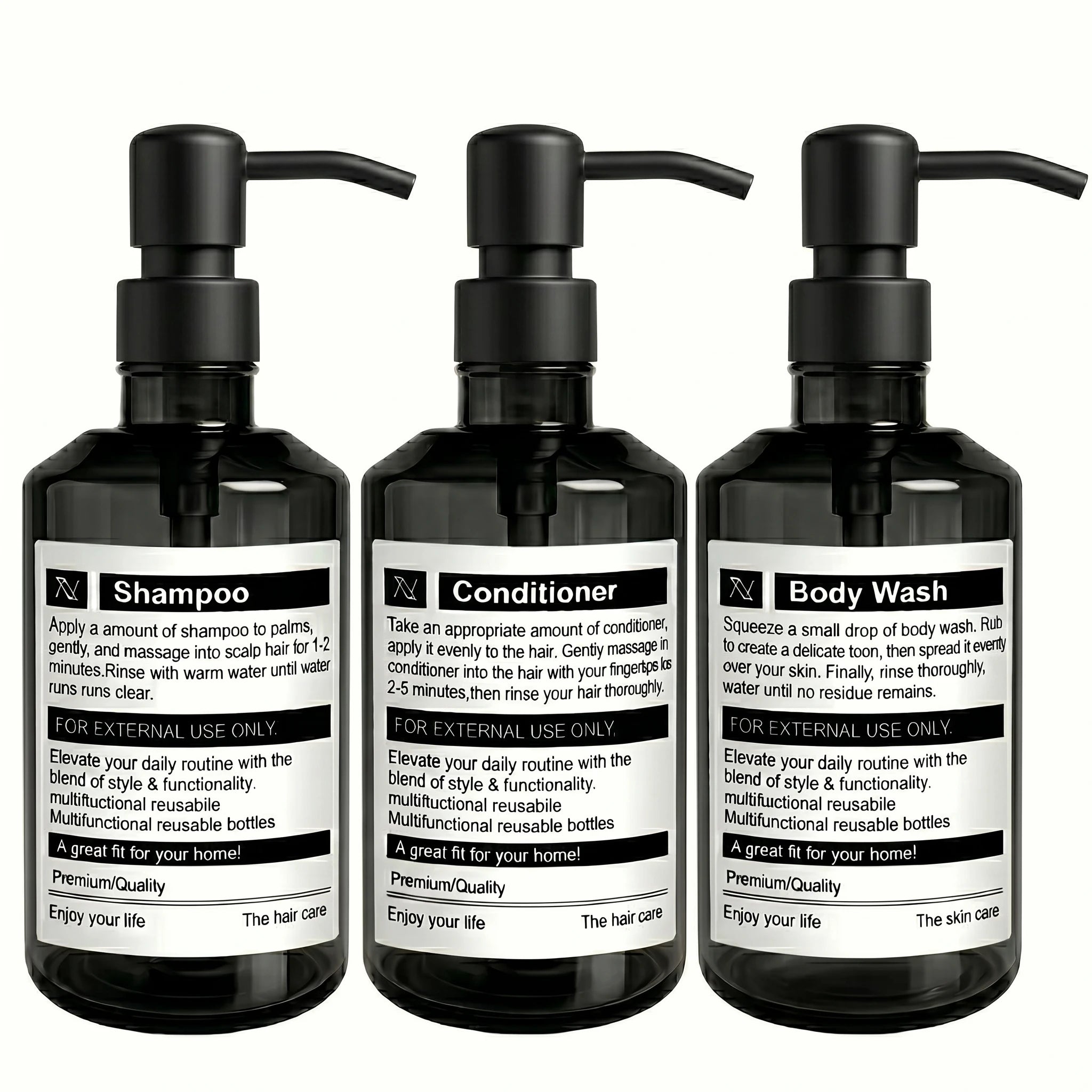 Bathroom Dispenser Bottles for Shampoo Conditioner Body Wash Refillable Pump Bottles for Home Hotel Spa Bathroom Shower Dispense Qme black