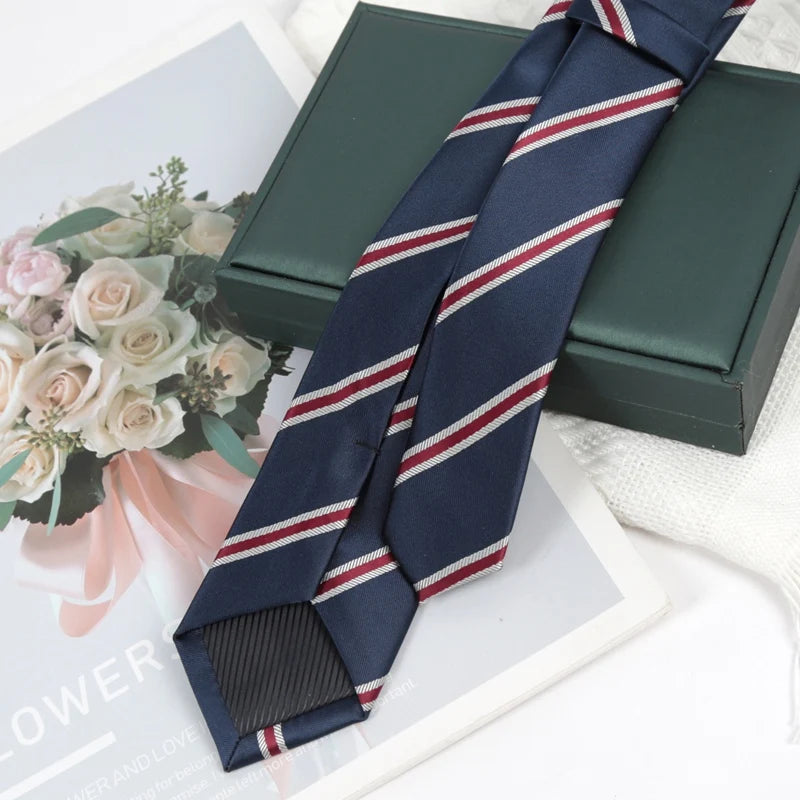 Mens Navy Blue Stripes Ties Luxury 6cm Skinny Necktie for Man Groom Jacquard Woven Neck Tie for Business Wedding Party Qme