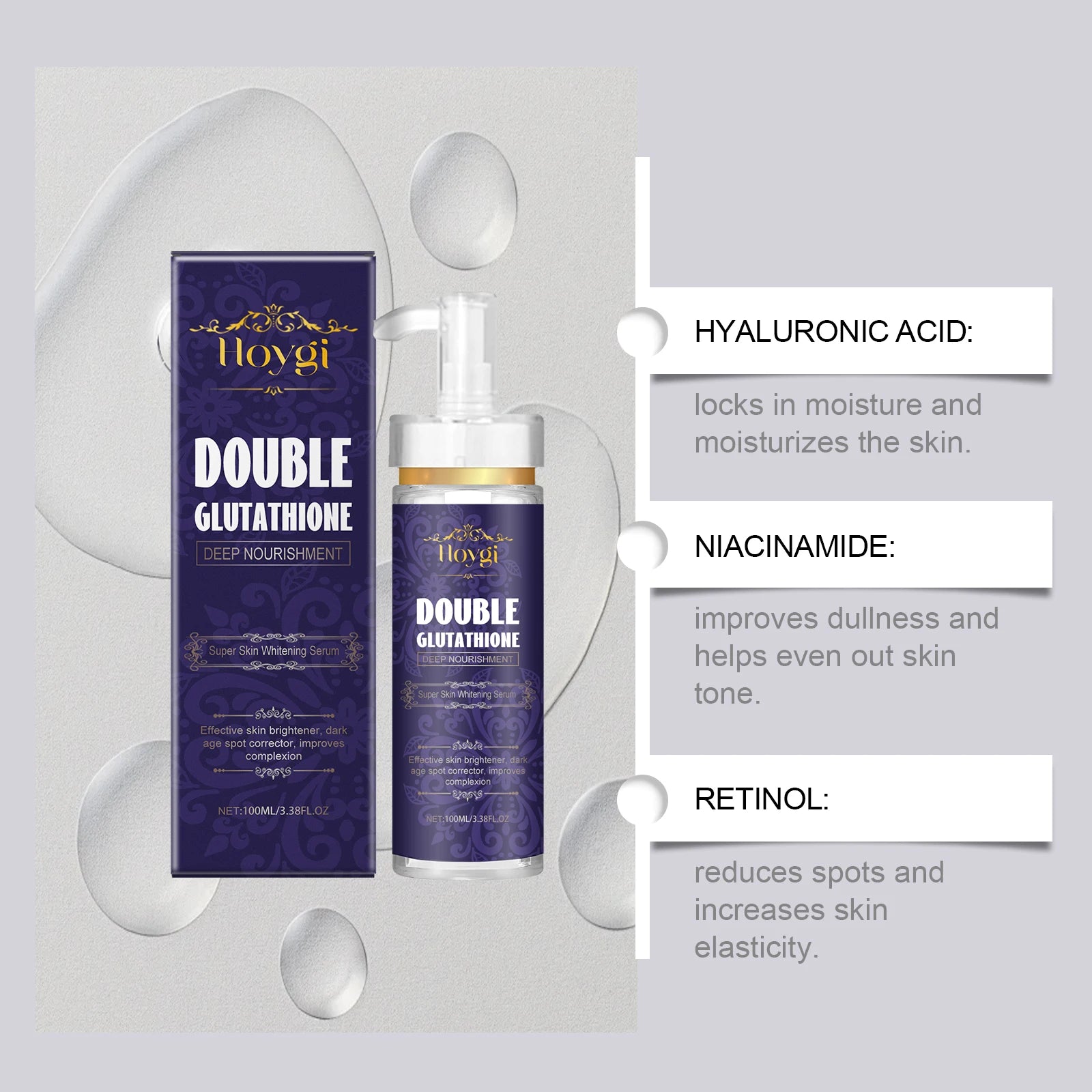 Double Glutathione Serum Lightens Dark Spots Even Skin Tone Skin Radiant Moisturizing Hydrating Smoothing Brighten Skin Care Qme