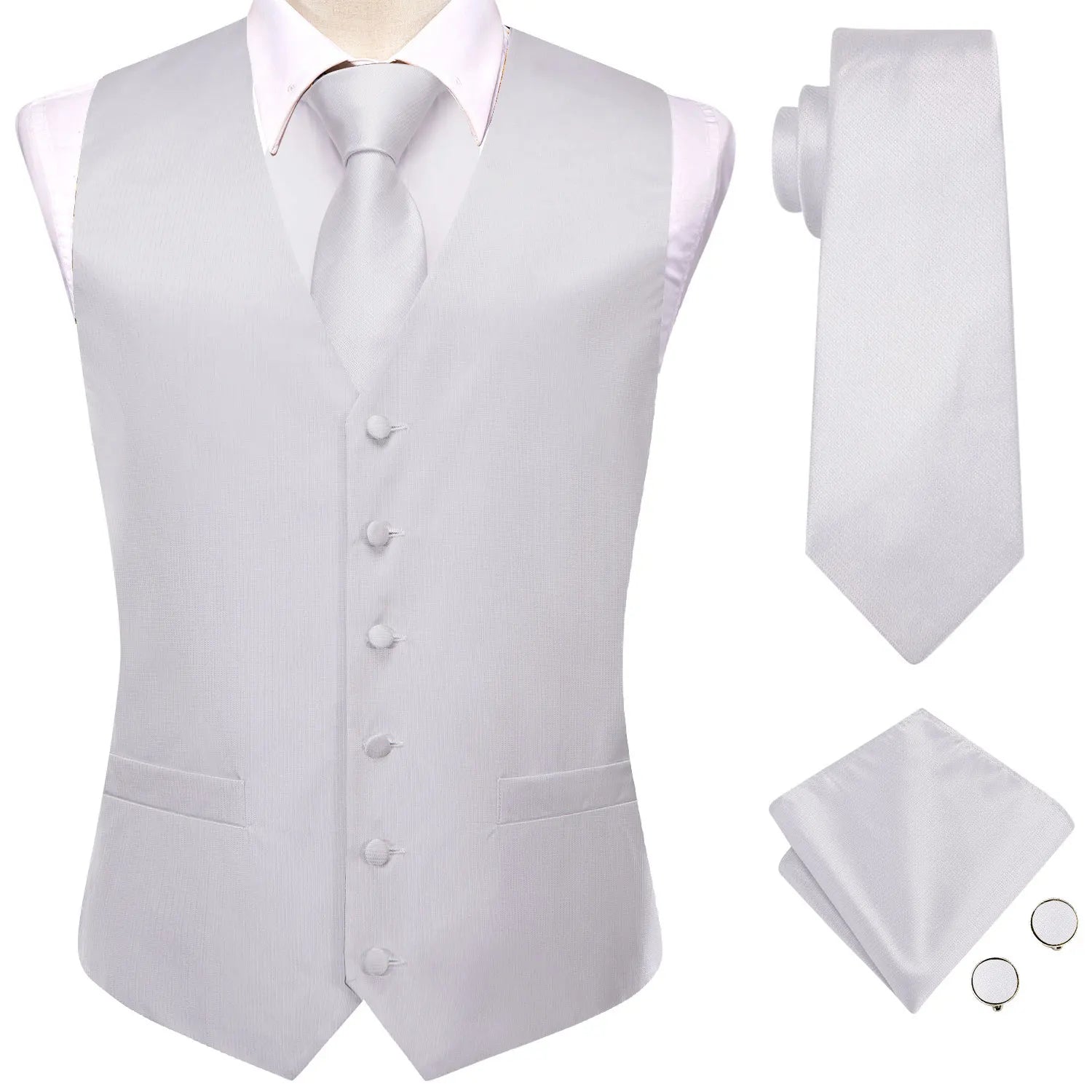 Sage Green Solid Floral Mens Suit Vests Woven Blue Waistcoat Tie Qme