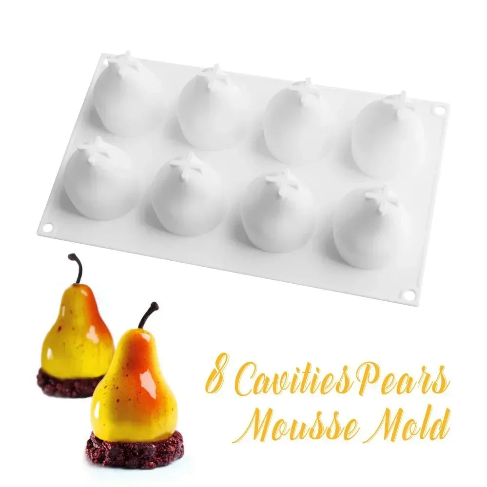 Silicone Cake Moulds Fruits Mousse Cake Molds Orange Apple Pear Mango Strawberry Pinecone Shape Mould Dessert Decorating Tools Qme Pear