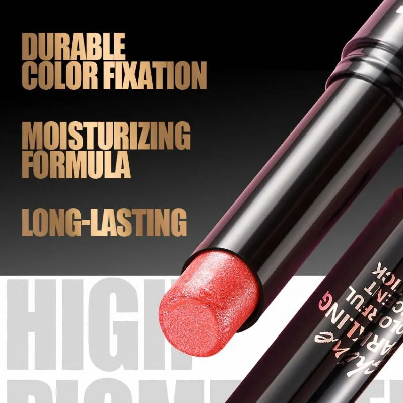 Slanted Tip Lipstick High Shine Pearl Lipstick with Glitter Creamy Texture Hydrating Long Lasting Lip Makeup Cosmetics Lip Stick Qme