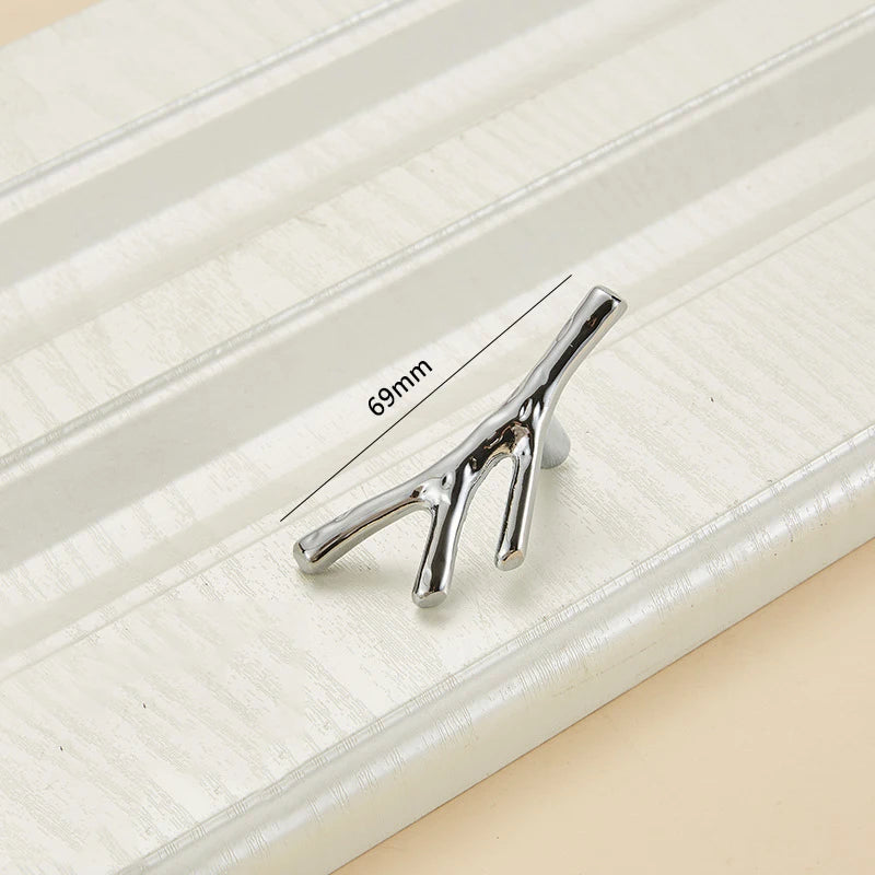 Vintage Tree Branch Furniture Handle Zinc Alloy Kitchen Cabinet Drawer Knob Wardrobe Cupboard Closet Door Pull Hardware Black Qme chrome single