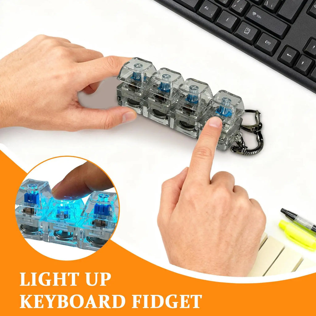 4 Keys Mechanical Keyboard Tester Keychain Stress Relief Clicker Fidget Keyboard With LED Decompressions Tool Pendant Gifts Qme