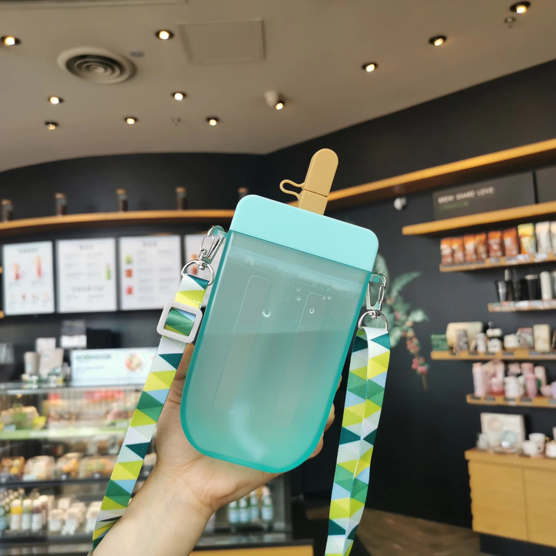 3D Popsicle Shaped Plastic Straw Cup Heat Resistant Leakproof Qme blue