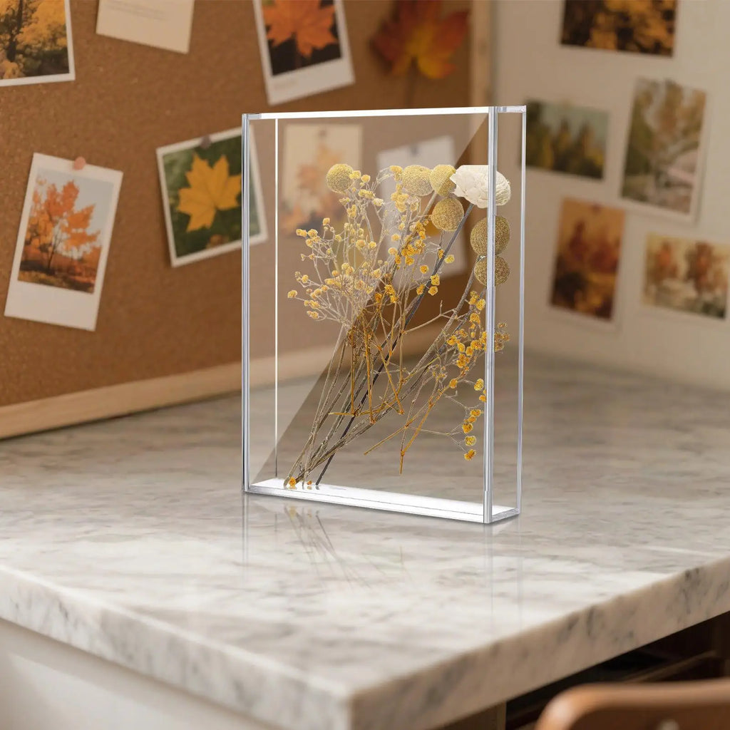 Clear Memory Box Display Case Flowers Tabletop Pictures Holder Qme