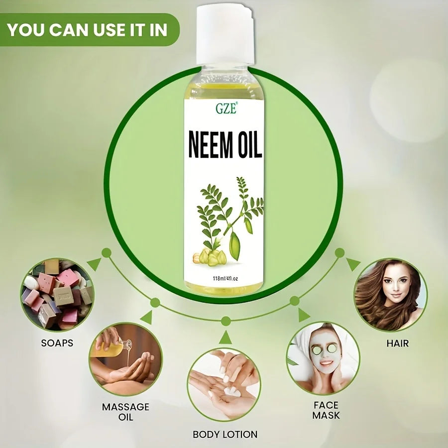 GZE Neem Oil for Skin, Hair Growth Undiluted Cold-Pressed, Uses for Hair, Skin, and Nails Qme
