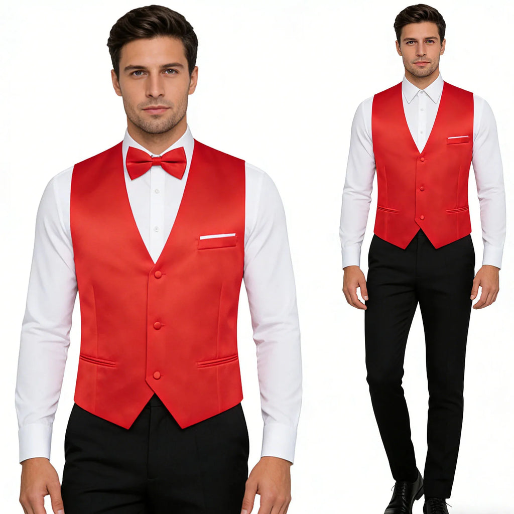 Elegant Satin Waistcoat Matching Bow Tie Men Multicolor Choice Ideal Qme