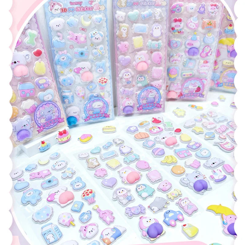 1pc Cute Cartoon Animal 3D Butt Fun Sensory Stickers for DIY Scrapbook Phone Case Decoration Birthday Gift Reward Supplies Qme