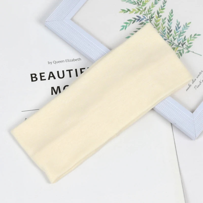 Unisex Solid Wide Elastic Hairband Running Sport Headband Yoga Qme Light Yellow