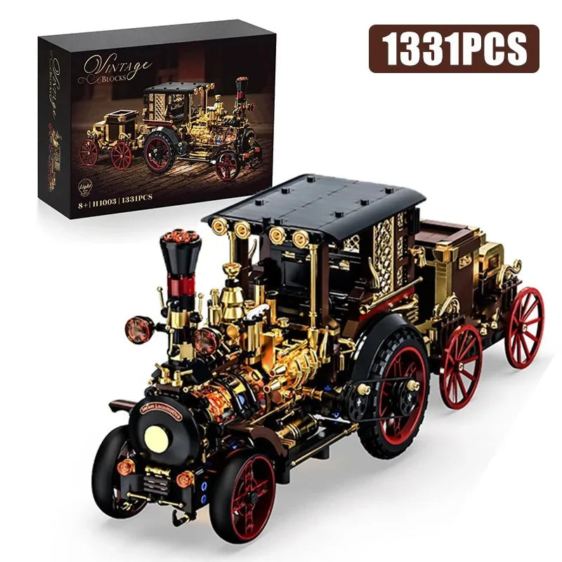 Diy Vintage Mechanical Steam Car Building Blocks Model City Retro Steam Punk Vehicle Desktop Decoration Bricks Toys Adults Gifts Qme With Box
