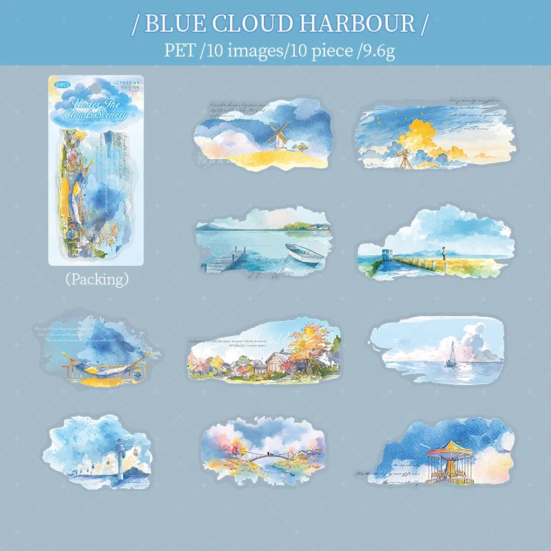 6 Designs Scenery Under Clouds Theme PET Stickers for Scrapbooking DIY Frame Collage Decoration laptop Phone Qme 2
