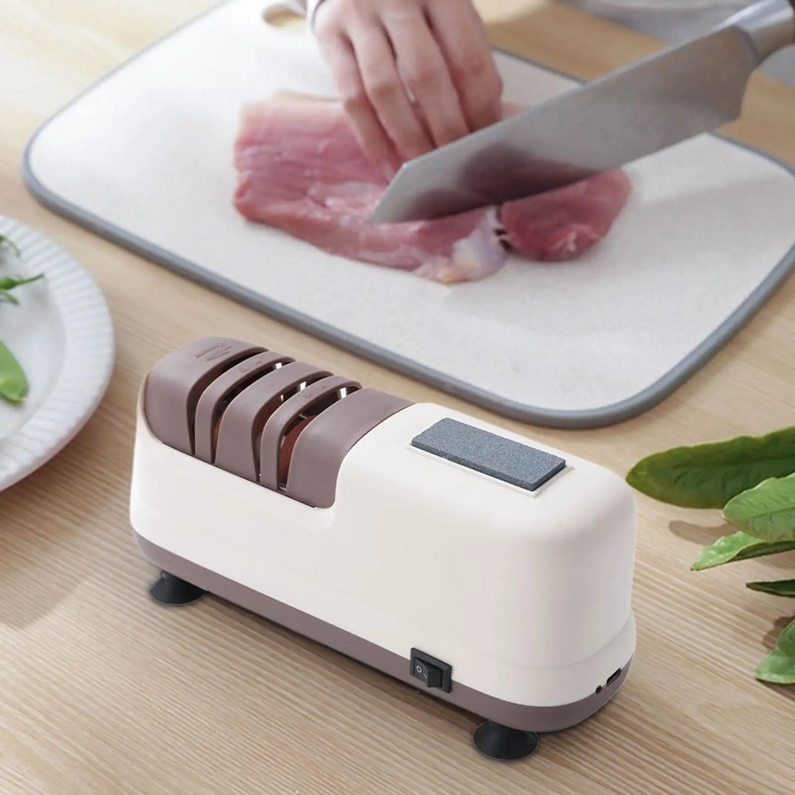 Cutter Sharpener 4-Stage Scissor Grinder Suction Cup Base USB Qme
