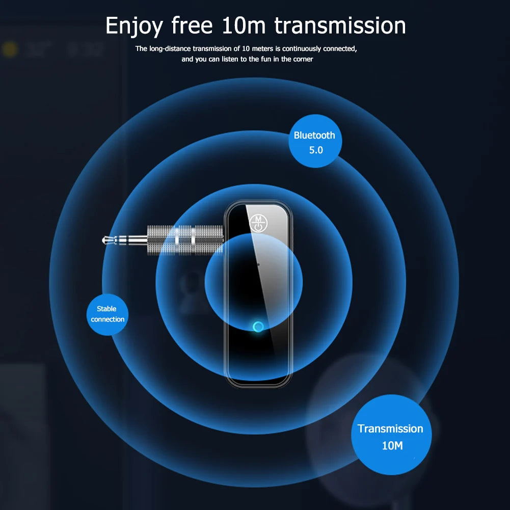 Bluetooth-Compatible 5.0 Transmitter Receiver 3.5mm Audio Aux Adapter Wireless Receiver for Handsfree Call for Car Audio Music Qme