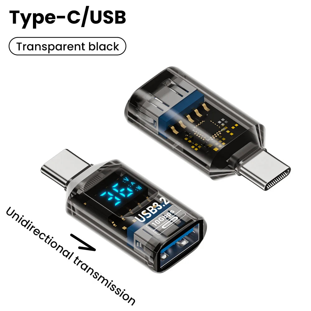10Gbps USB 3.2 Digital LED Display Adapter USB Male to Type C Converter Fast Charge Data Transmission Adapter For Laptop iPhone Qme Type C to USB