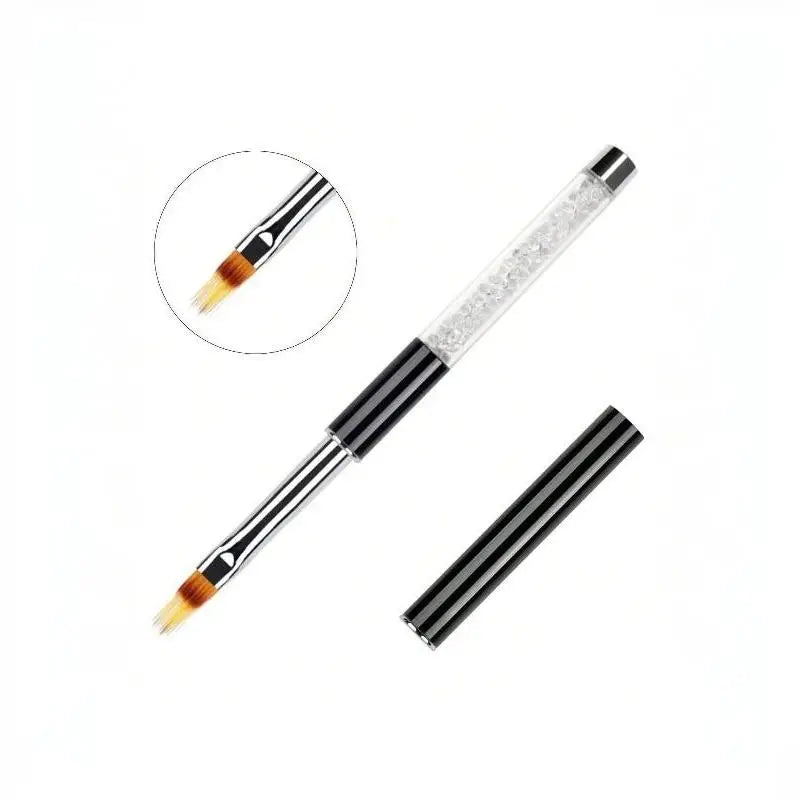 Glitter Handle Nail Art Brush Flat Round Soft Bristle Head Protective Qme A3