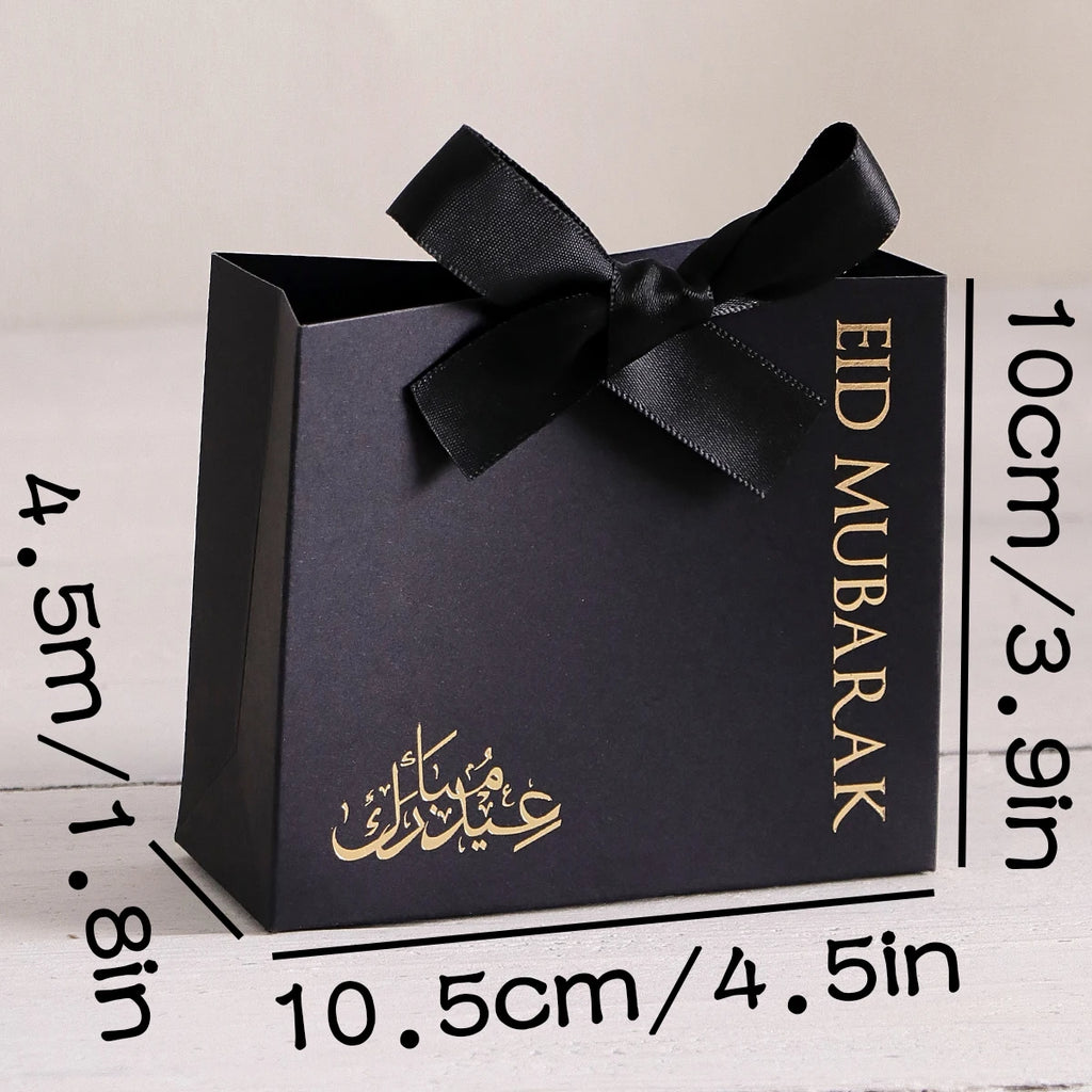 10Luxury Eid Small Gift Boxes, Printed With“Eid Mubarak” Black and White Design, Set of 10 Size: 10.5 * 10 * Qme