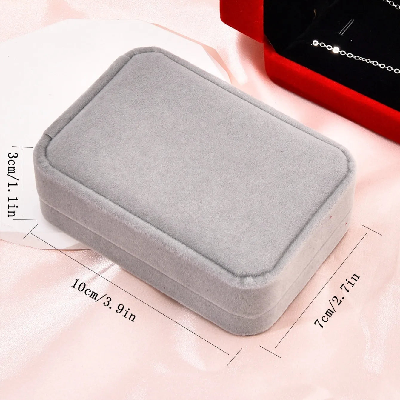1 round cornered velvet jewelry box, long chain bracelet, ring packaging box, jewelry storage box, necklace box Qme GRAY