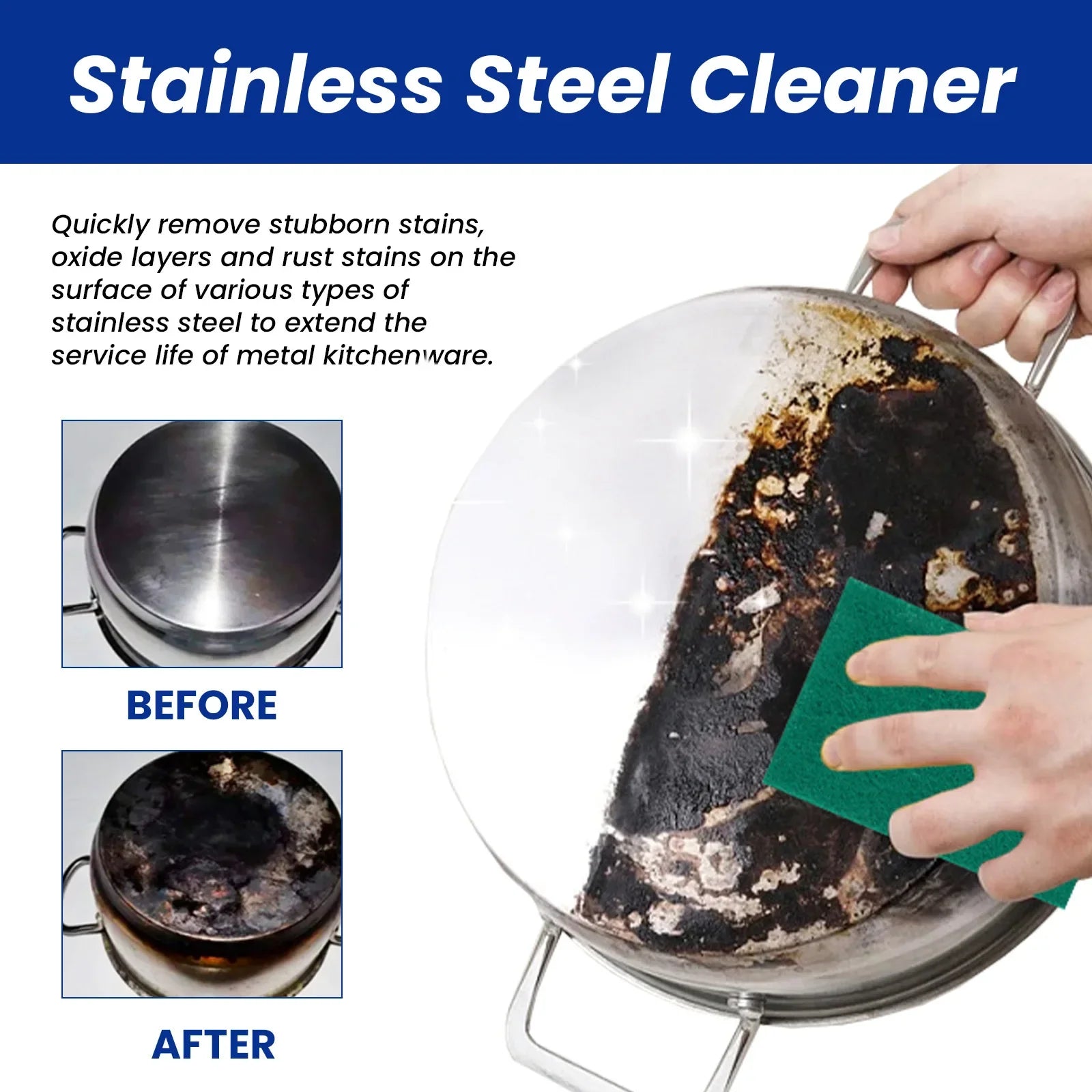 Cookware Cleaner Paste Powerful Pot Bottom Scale Cleaner Pan Rust Remover Cookware Dirt Washing Stainless Steel Cleaning Cream Qme