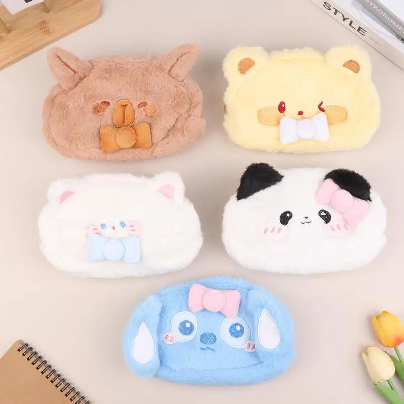 Cute Cartoon Animal Plush Pencil Case Large Capacity Stationery Qme