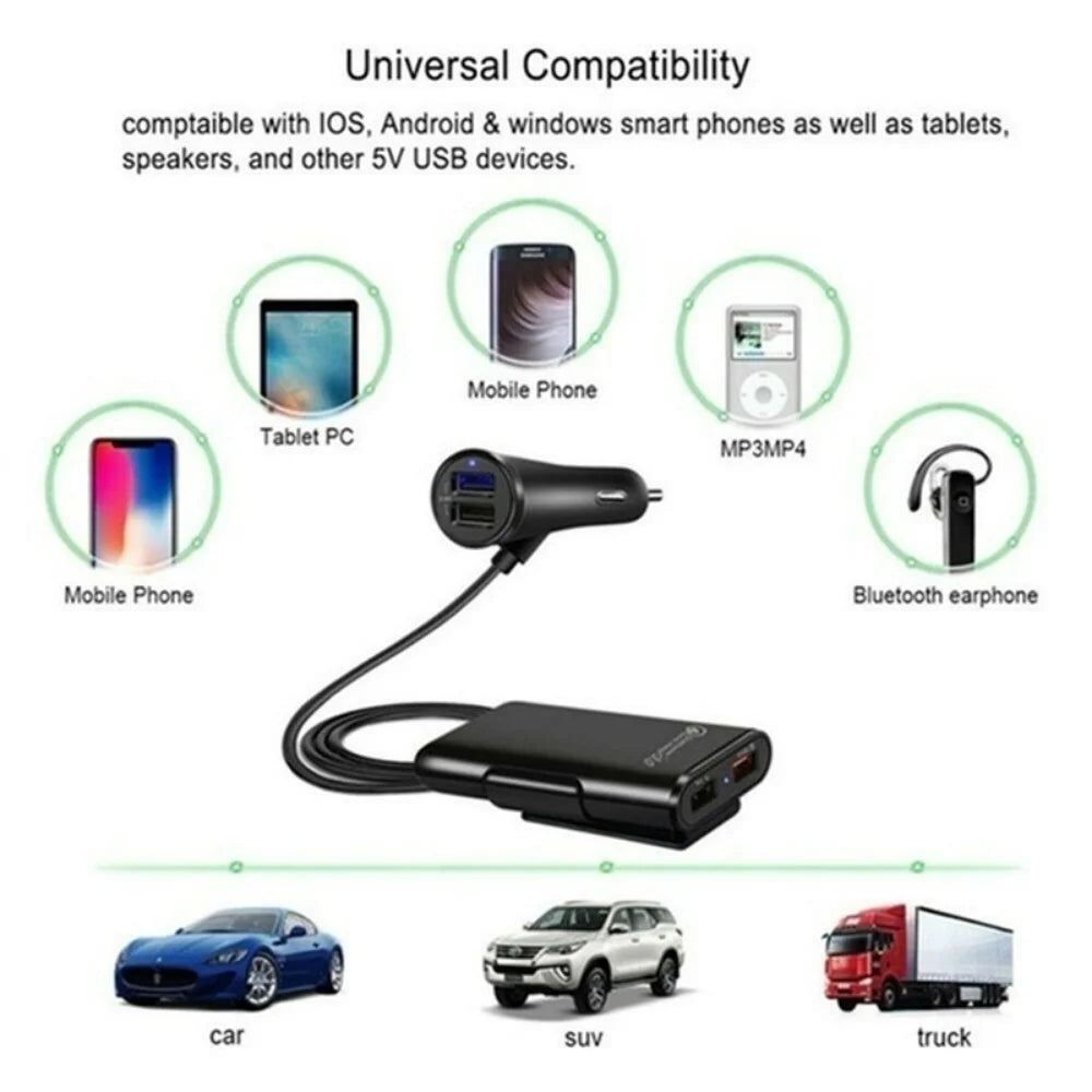 Universal 4 Ports USB Car Charger Front Seat Back Seat QC3.0 Quick Charging USB Adapter for Car Charger USB Fast Charger Qme