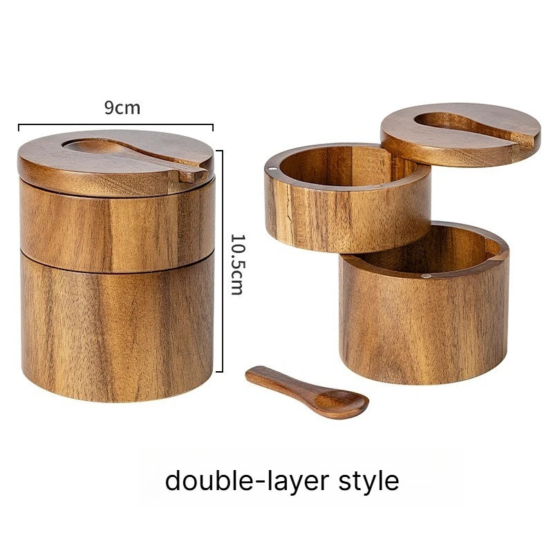A Acacia wood salt jar, solid wood seasoning box, wooden pepper box, kitchen seasoning bottle, salt box, storage seasoning jar Qme