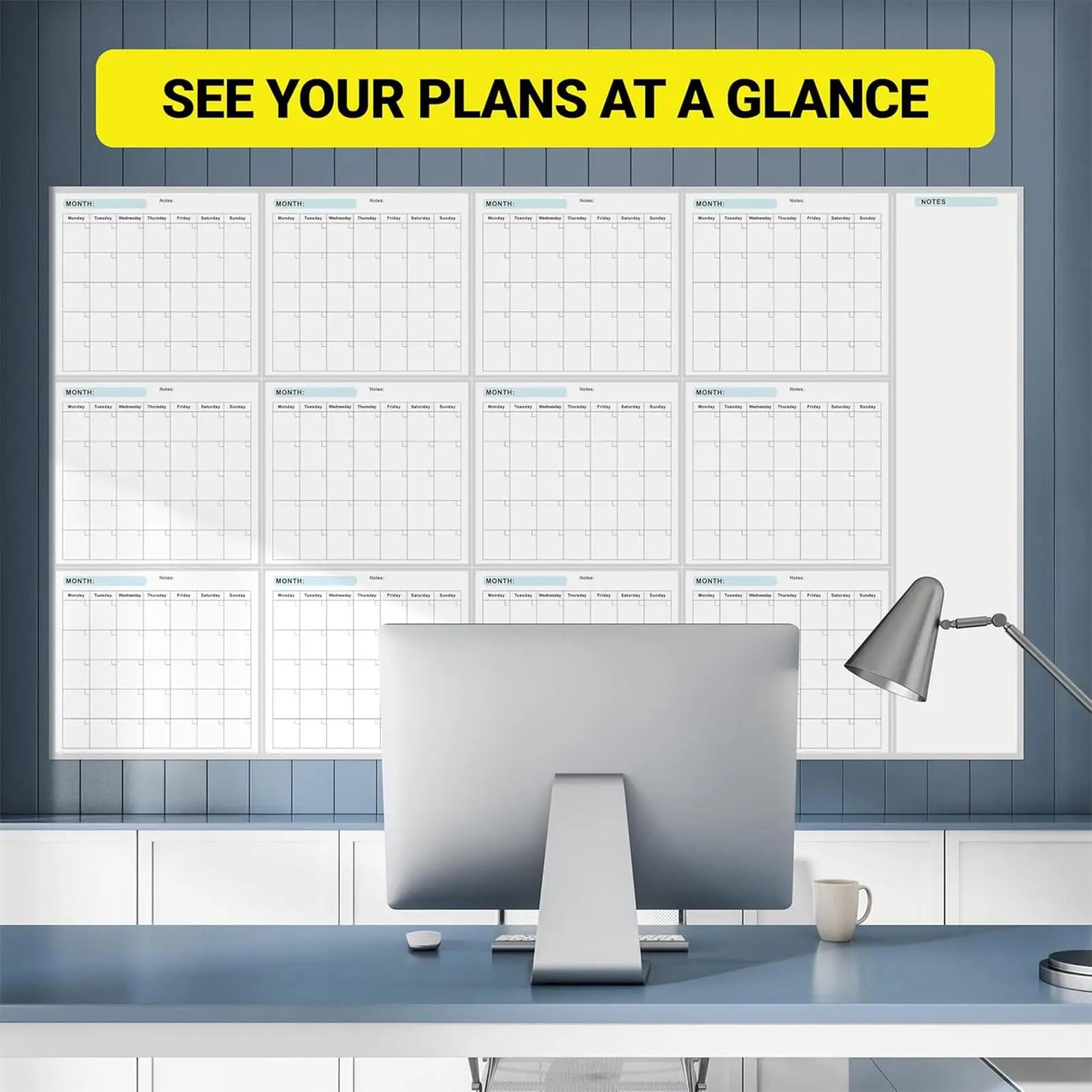 Updated Year Calendar Huge Wet & Dry Erase Schedule Planner Calendar Reusable Blank Whiteboard Yearly Calendar for Home Qme