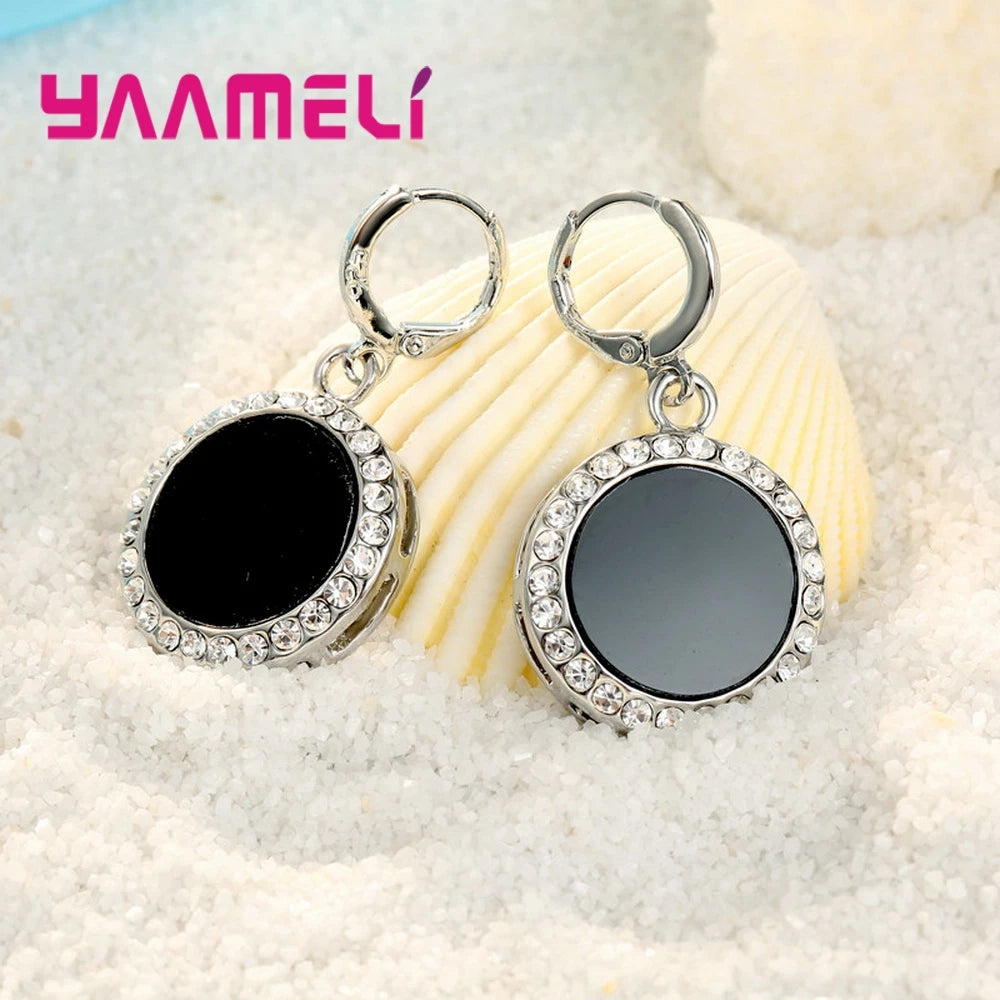925 Sterling Silver Color Mysterious Style Jewelry Set for Women Dark Black Earrings Necklace Combo for Birthday Party Wedding Qme