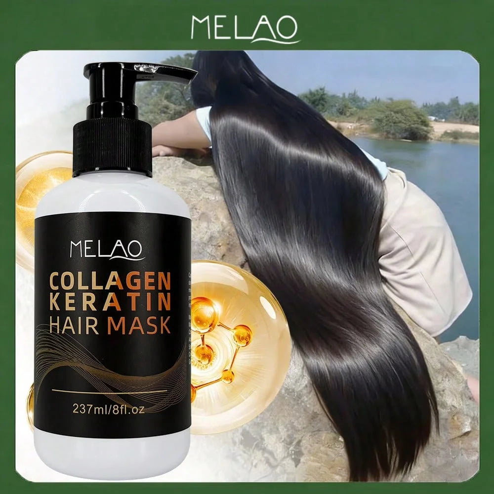 MELAO Collagen & Keratin Hair Mask - Intensive Repair for Damaged & Brittle Hair to Reduce Breakage, Restore Brilliant Shine Qme