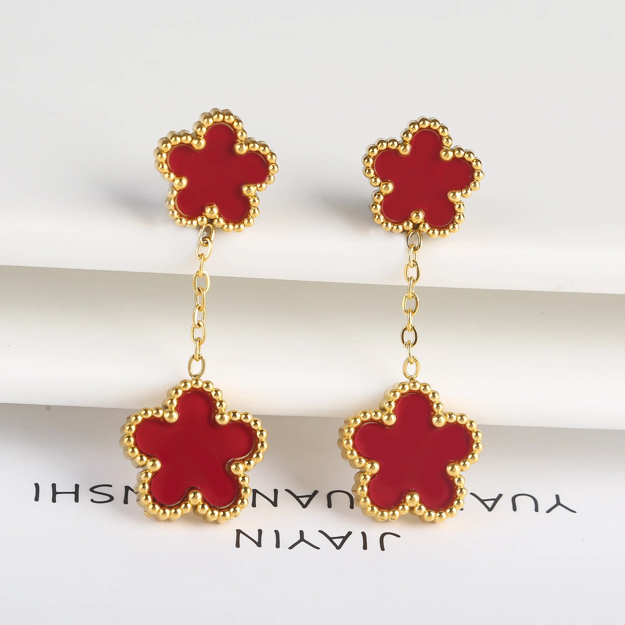 High Quality Stainless Steel Five-Leaf Flower Plant Earrings Classic Luxury For Woman Party Wedding Jewelry Hot Sale Clover Qme Earrings 11