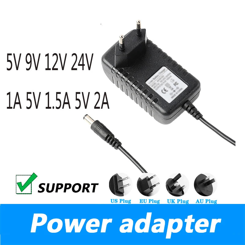 DC Power supply 5V 9V 12V 24V 1A 5V 1.5A 5V 2A Webcam charger cable power adapter UK Plug AU Plug 5.5*2.1MM Qme OFF 12V 0.5A